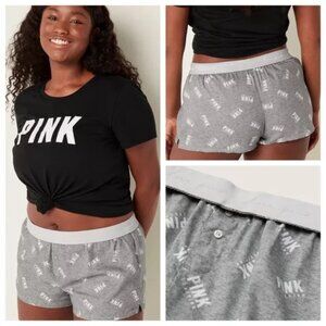 Victoria's Secret PINK | Gray Logo Flannel Boxy Pajama Shorts | Size Extra Small